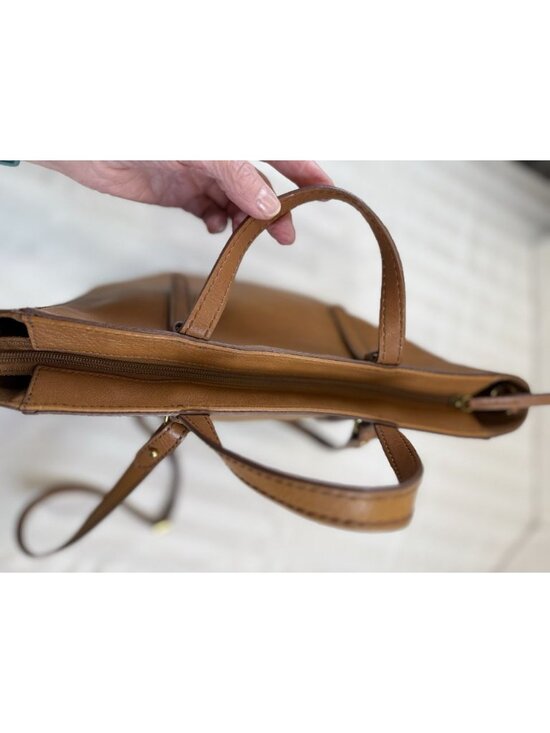 Fossil Brown/Tan Pebbled Leather Tote Bag Camilla Convertible Backpack Purse main image 8
